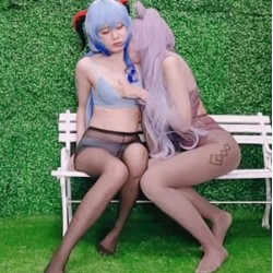 COSER刻晴甘雨百合双人组合集2V572M蓝白交织